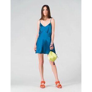 ONIRICA Sabrina 100% Silk Slip Mini Dress Chemise Sz S Made Italy Peacock Blue